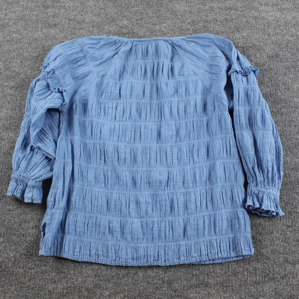 Cleobella Top Womens Small Azariah Blouse Blue Boho Prairie Peasant Gauze Tassel - Picture 6 of 10